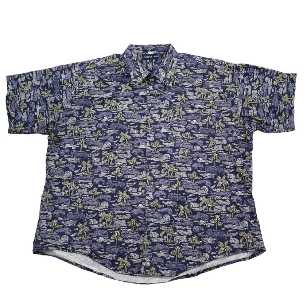 Ron Chereskin Shirt Mens XL Blue Hawaiian Tropical Palm Short Sleeve
